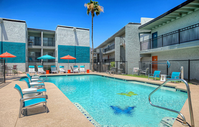 The Icon on Central Apartments in Phoenix, Arizona Pool with Lounge Chairs