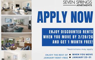 A poster advertising a time offer for a limited period at Seven Springs Apartments.