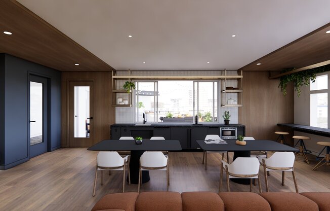 The clubroom provides access to an outdoor terrace area with lounge seating and sweeping views.