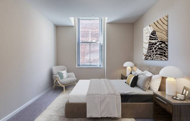 Bedroom With Expansive Windows at Renaissance at the Power Building, Ohio