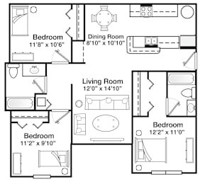 3 beds, 2 baths, 1,087 sqft, $1,556