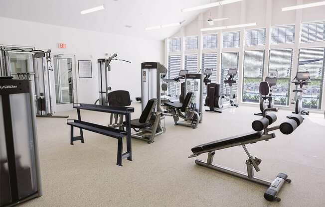 Fitness center with strength equipment at Sycamore at Tyvola, Charlotte, North Carolina