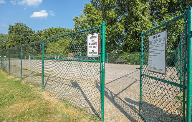 Dog run with gated entrance at Rose Hill Apartments, Alexandria, VA