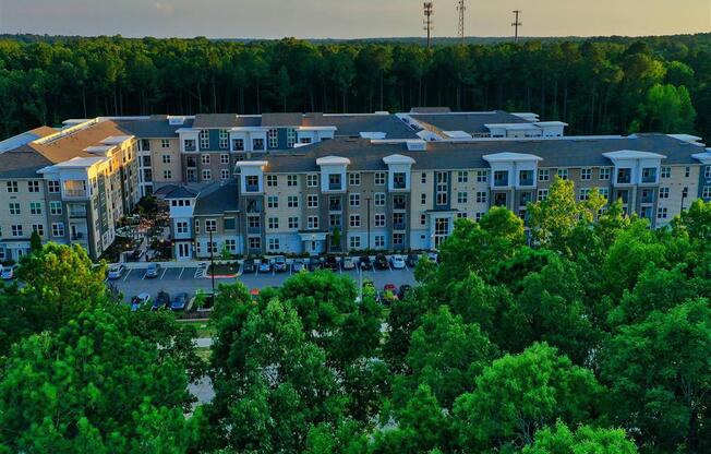 Drone Exterior View of Pointe at Lake CrabTree Apartment Rentals for Rent in Morrisville, NC