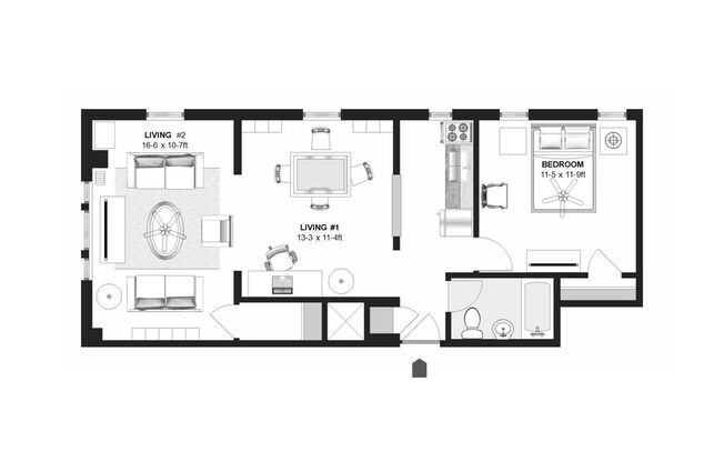 1 bed, 1 bath, 460 sqft, $925, Unit A1