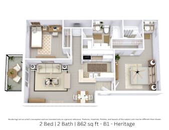 2 beds, 2 baths, 862 sqft, $870