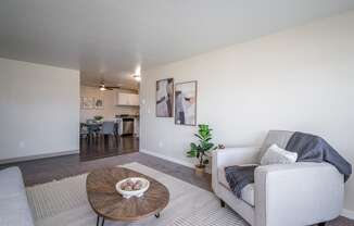 a living room with a couch and a coffee table