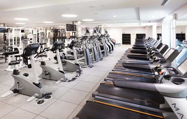 A gym with treadmills and elliptical machines. at La Jolla Crossroads Apartments, San Diego, 92122