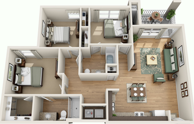 3 beds, 2 baths, 1,263 sqft, $1,930, Unit 243