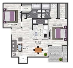 2 beds, 2 baths, 929 sqft, $1,097