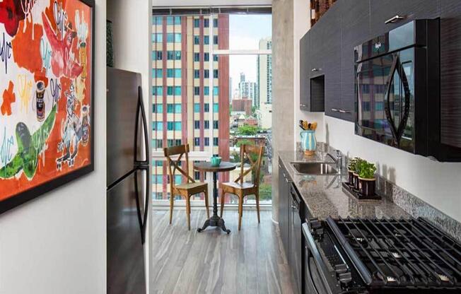 Bright Kitchen View at 805 N. Lasalle Drive, Chicago, IL.  60610, Studio Apartments with Chicago City Views
