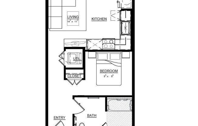 1 bed, 1 bath, 540 sqft, $1,400