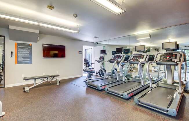 Oakland, CA Apartments for Rent - Merritt on 3rd Fitness Center with treadmills, free weights, and more
