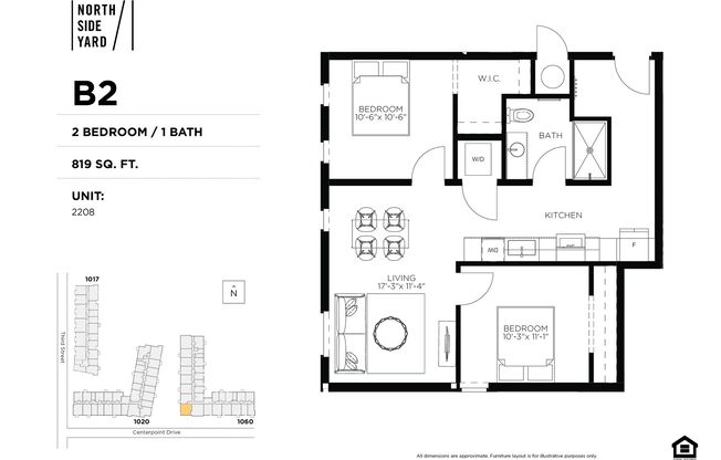 2 beds, 1 bath, 819 sqft, $1,675, Unit 2408