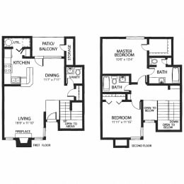 2 beds, 2.5 baths, 1,183 sqft, $1,825