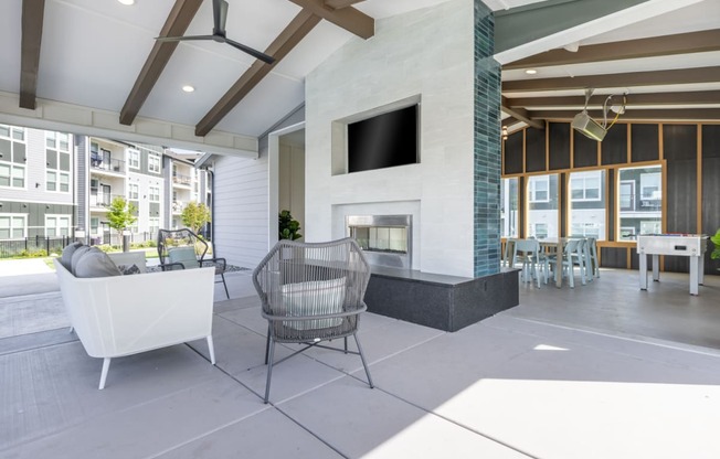 the preserve at ballantyne commons living room with fireplace and furniture