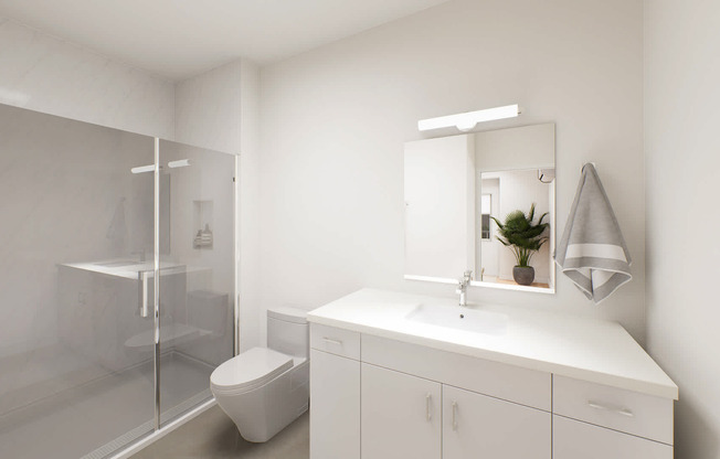Bathroom with hard surface flooring