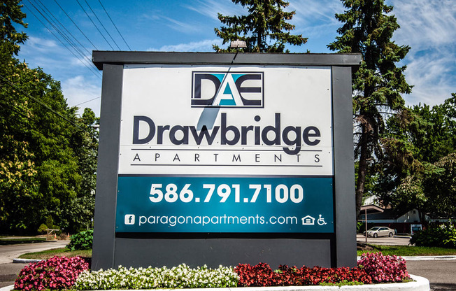 Drawbridge Signage at Drawbridge Apartments East at Harrison Township, Michigan