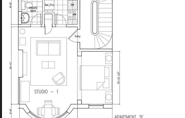 Studio, 1 bath, 395 sqft, $2,300, Unit 2F