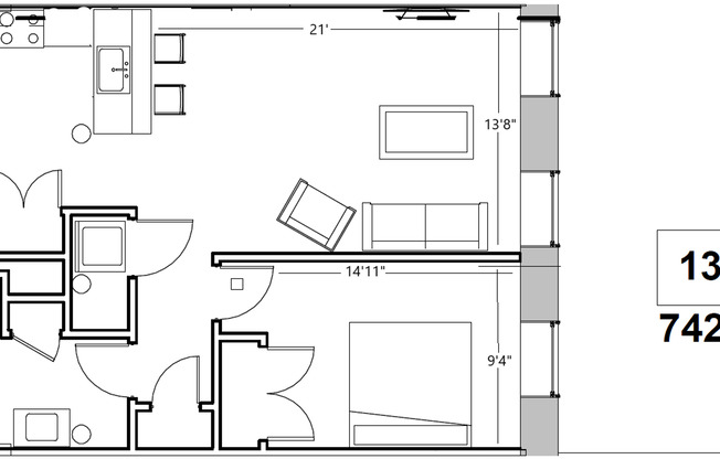1 bed, 1 bath, 581 sqft, $1,725, Unit 1304