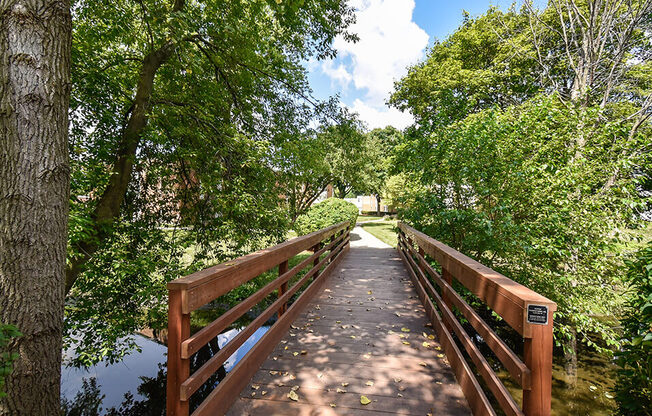 wooden Pedestrian Bridge at apartment community