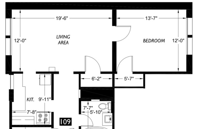 1 bed, 1 bath, 875 sqft, $1,395, Unit 109