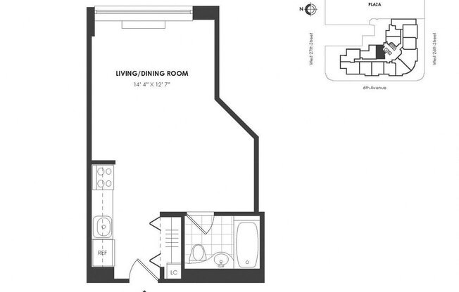Studio, 1 bath, 431 sqft, $4,588, Unit 7N