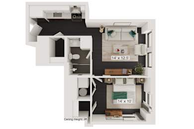 1 bed, 1 bath, 563 sqft, $1,518