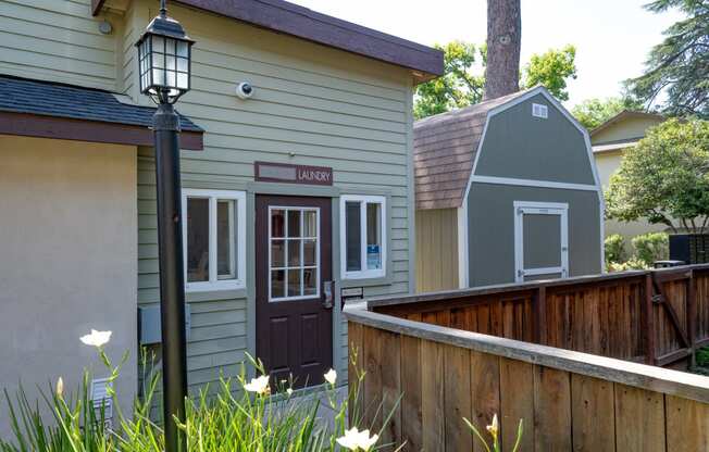 View of entrance into community clothes care facility