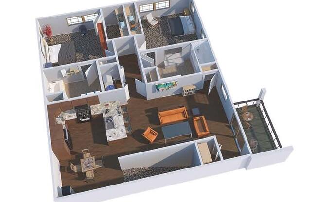 a 3d floor plan of a house