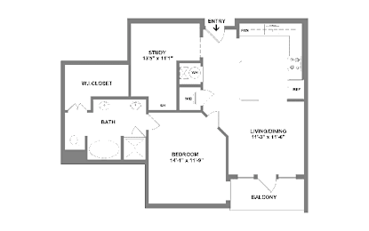 1 bed, 1 bath, 848 sqft, $1,945