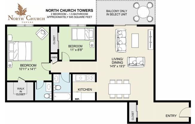 2 beds, 1.5 baths, 845 sqft, $1,300, Unit 1-221