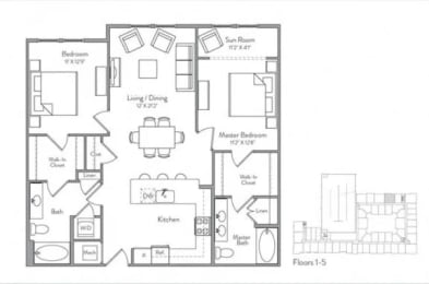 2 beds, 2 baths, 1,199 sqft, $2,532