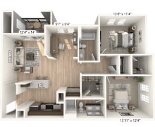 2 beds, 2 baths, 1,170 sqft, $1,900