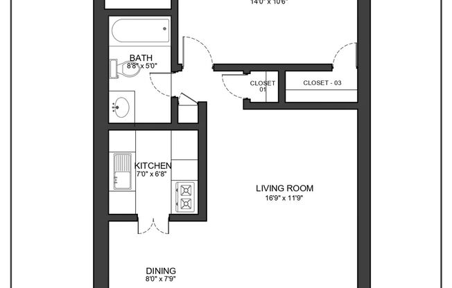 1 bed, 1 bath, 789 sqft, $1,995, Unit 503