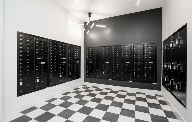 Mail room with secure lockers