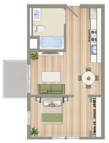 1 Bed/1 Bath Moderate 100%