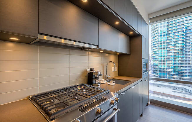 Quartz Countertops and Premium, Ceiling-Height Cabinetry