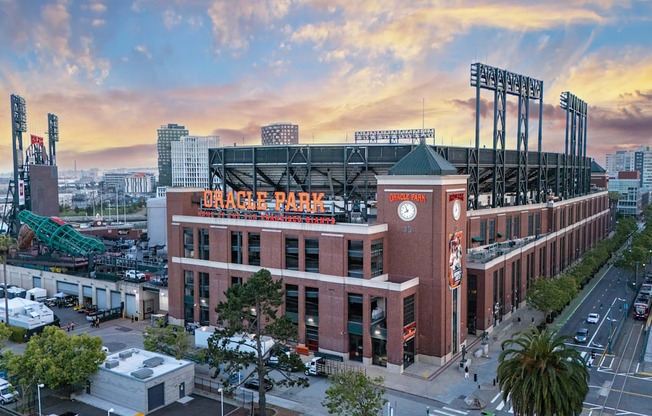 A large stadium with the words "DRAKE PARK" on it.