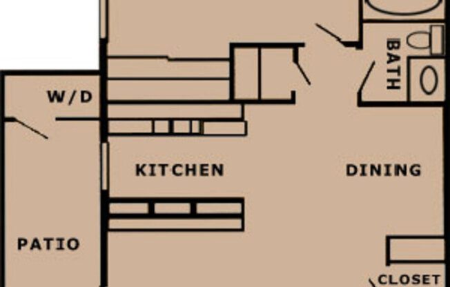Image of 1 Bedroom 1 Bath Aspen Floor Plan 720 Sq Ft