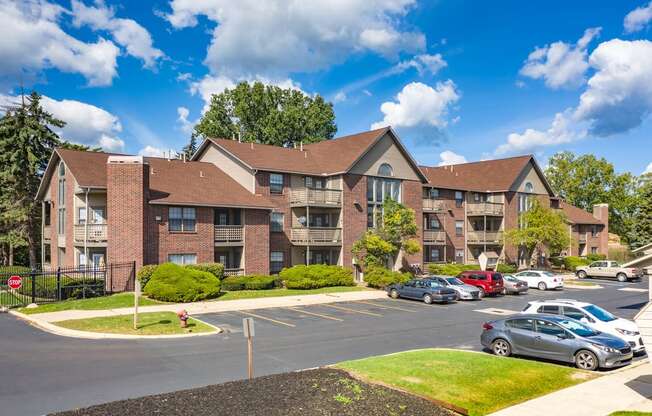 The Addison at Southfield apartment building and parking lot