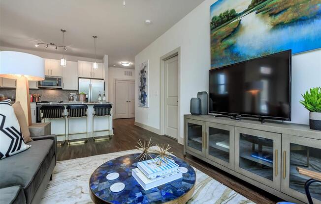 Berewick Pointe Living Room With Television at Charlotte Apartment Rentals