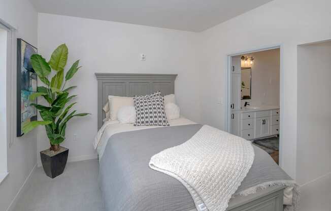 a bedroom with a bed and a potted plant at The Crossings at Windsong, Prescott Valley