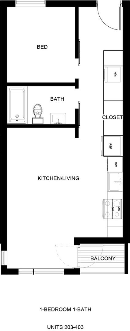 1 bed, 1 bath, 593 sqft, $1,195, Unit 204
