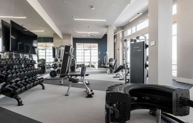 a fully equipped gym with free weights and other exercise equipment