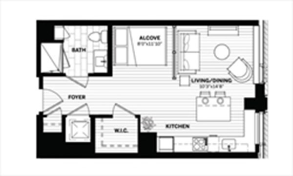 Studio, 1 bath, 520 sqft, $3,950, Unit 718