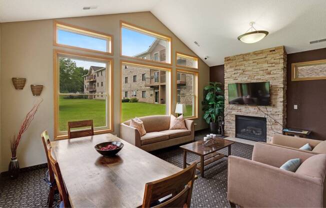 a living room with a couch and a table