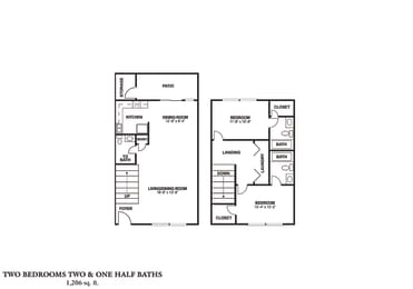 2 beds, 2.5 baths, 1,260 sqft, $1,075