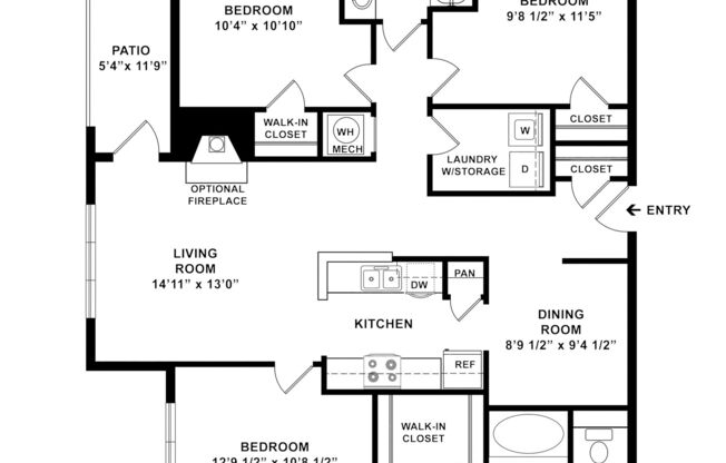 3 beds, 2 baths, 1,308 sqft, $1,699
