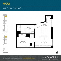 1 bed, 1 bath, 580 sqft, $1,321